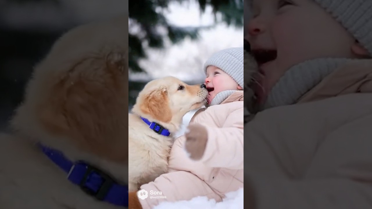 La conmovedora conexión de un Golden y un niño en la nieve